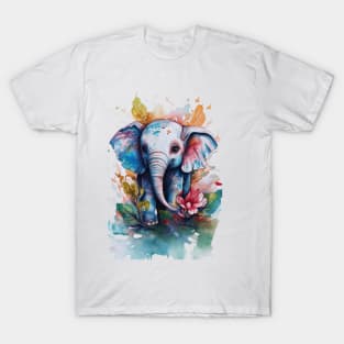 cute elephant colorful in roses T-Shirt